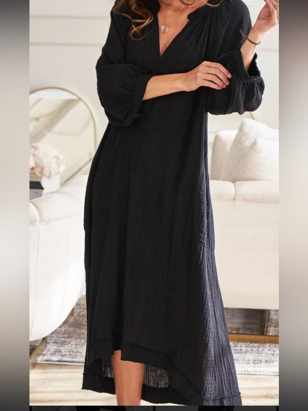 Ocean + Main Maxi Caftan Black 100% Cotton Gauze New with Tags Oversized size XS
